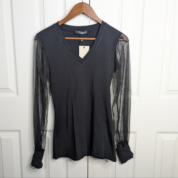 NEW Metamorphoza Top Small Tulle Sheer Sleeves Black Avant Garde Lagenlook - Picture 2 of 12